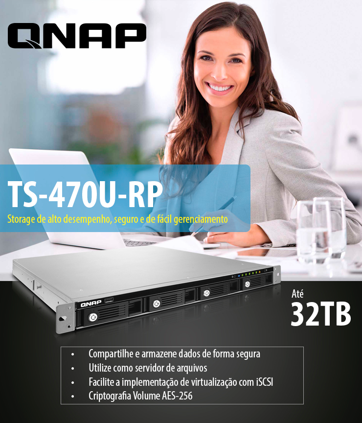 Qnap 4 Baias NAS TS-470U-RP para Rack 19